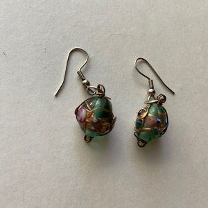Green Venetian Glass Drop Earrings
